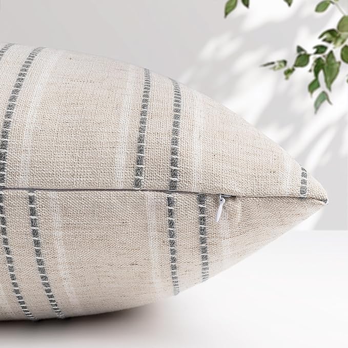 AELS 12x20 Decorative Farmhouse Linen Throw Pillow Covers, Boho Textured Pillow - Image 3