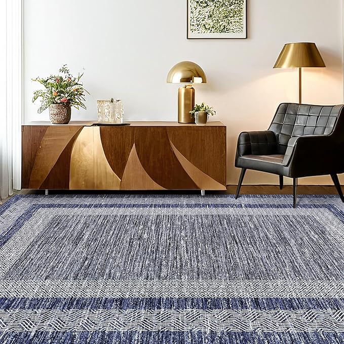 GarveeHome 9x12 Large Modern Navy Blue Area Rug Distressed Bordered Soft Non - Image 2