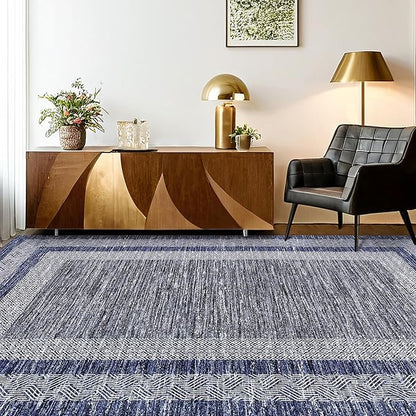 GarveeHome 9x12 Large Modern Navy Blue Area Rug Distressed Bordered Soft Non - Image 2