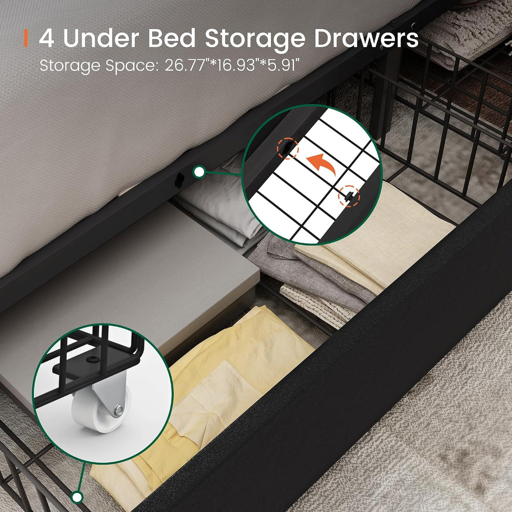 LARMACE Bed Frame King Size with 4 Storage Drawers and Tufted Headboard Velve...