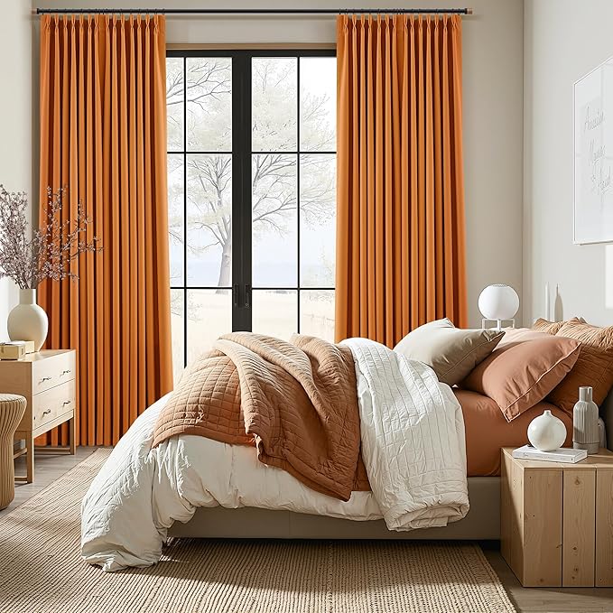 Pinch Pleated Linen 100% Blackout Curtains 84 Inch Length 2 Panels Insulated - Image 9