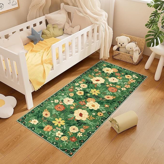 DUKINO 2x5 Runner Rug for Hallway, Washable Kitchen Floral Runner Rug - Image 2