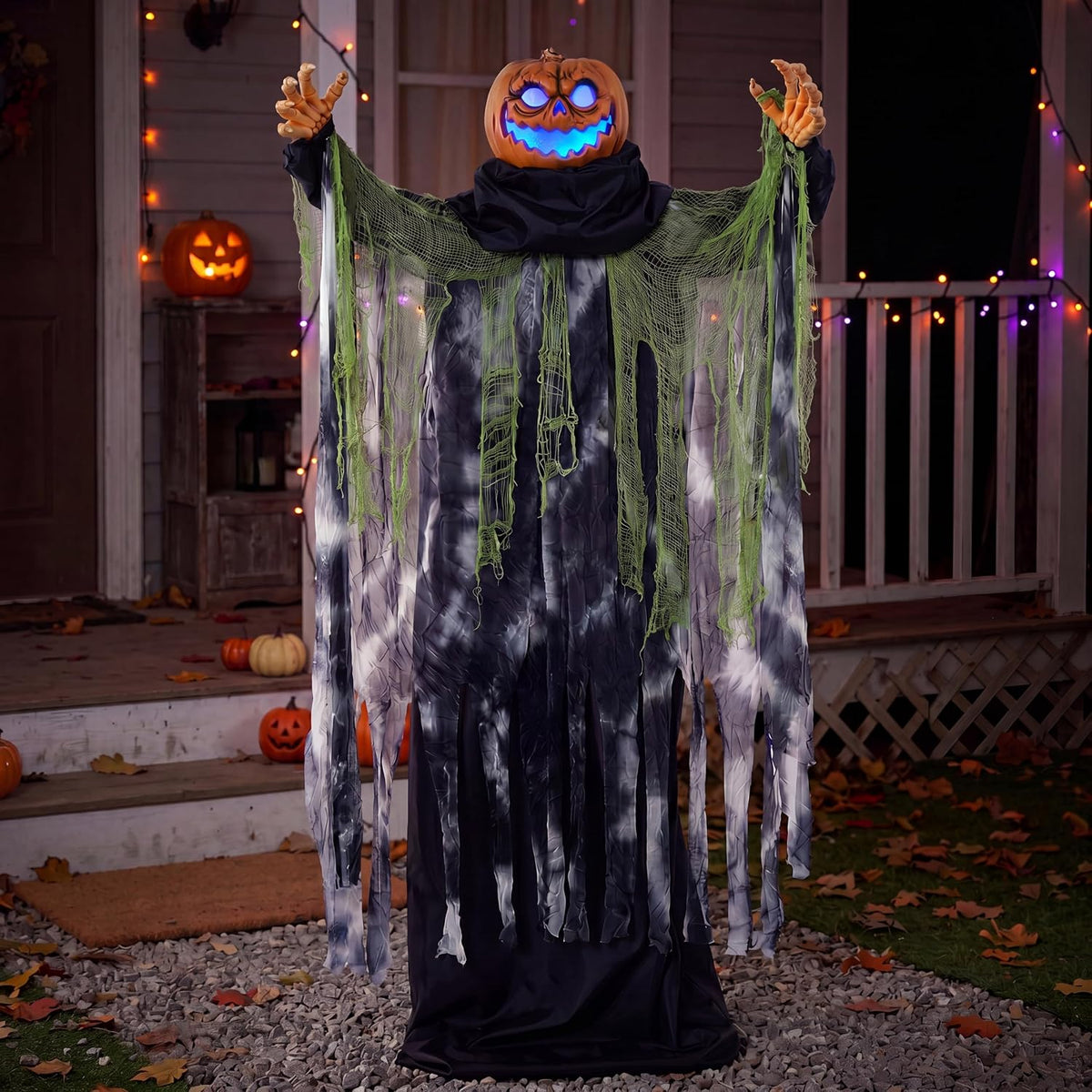 JOYIN Halloween Decorations Outdoor Life Size Animatronics Ghost Pumpkin Decor, Sound-Actived Haunted House Props with Creepy Sound for Garden Yard Lawn