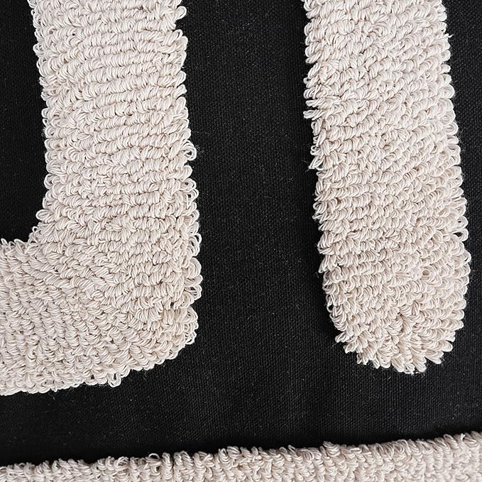 Adabana Black and Beige Pillow Covers 18x18 Decorative Tufted Abstract Throw - Image 2