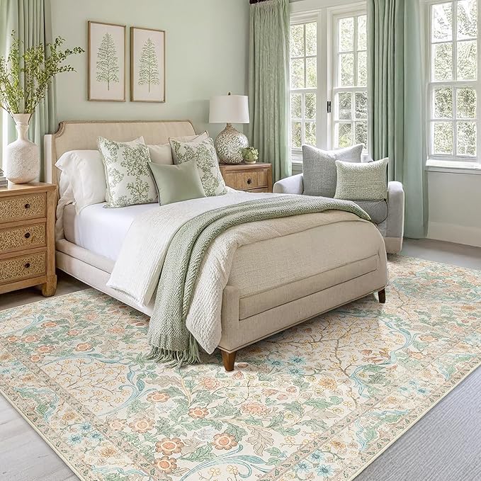 MUJOO 8x10 Area Rugs, Floral Washable Rugs - Image 7