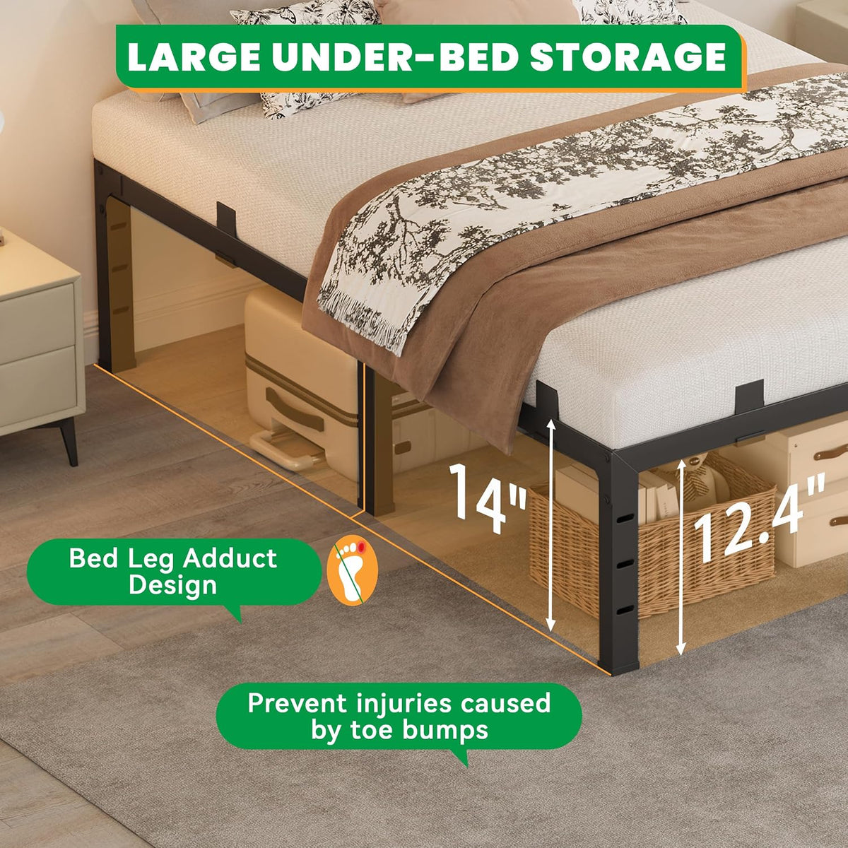 14 inch bed frame king heavy duty, upgrade on a desk or shelf