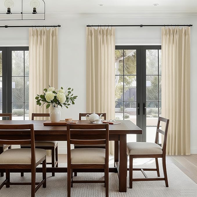 Pinch Pleated Linen Sheer Curtains 120 Inches Long by DUKIYO