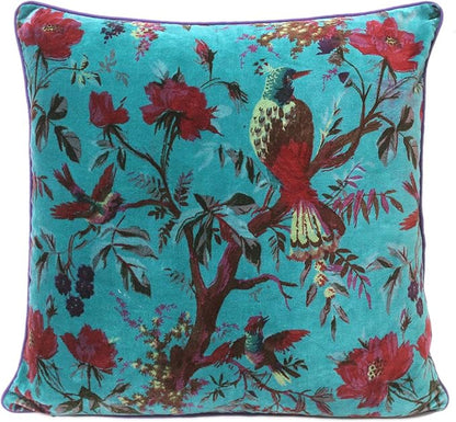 Eyes of India Velvet Floral Flower Bird Throw Pillow Sofa Cushion Cover Case by EyesofIndia