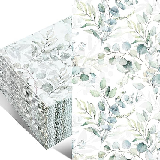100 Pack Greenery Eucalyptus Paper Napkins by Wobeny
