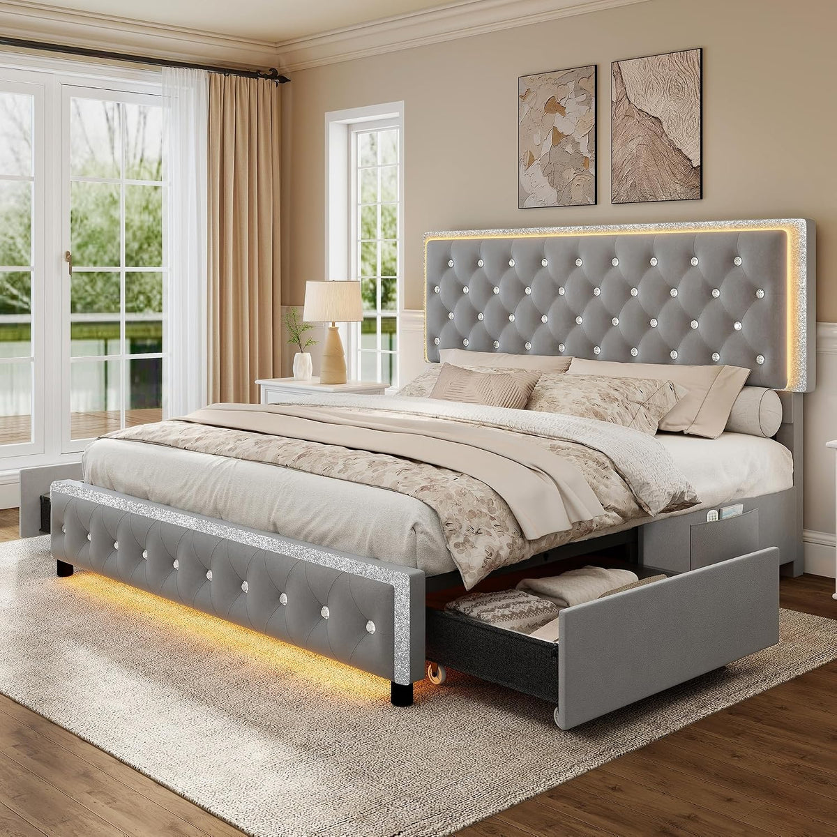 torana queen led bed frame with 2 storage, main product view