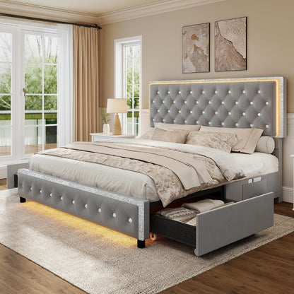 torana queen led bed frame with 2 storage, main product view