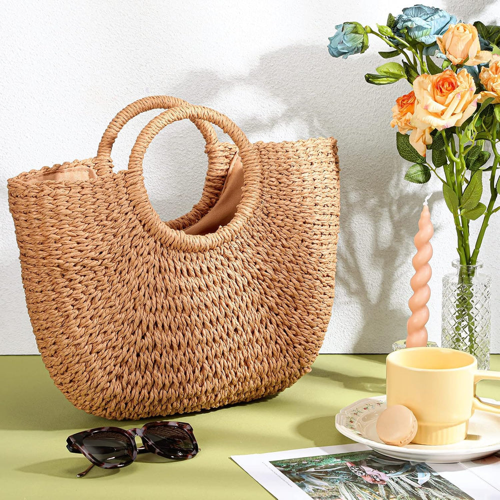 Frienda Straw Tote Bag Summer Beach Bag Handmade Straw Rattan Woven Handbag f...