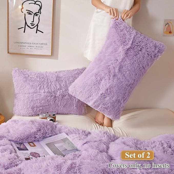 XeGe Faux Fur Throw Pillow Cases, Plush Shaggy Soft Pillow Covers, Fluffy - Image 2