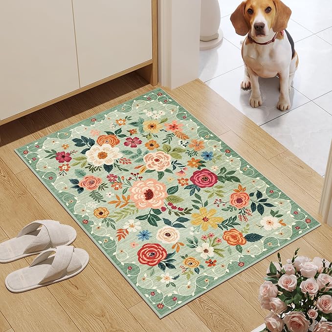 DUKINO 2x3 Rugs for Entryway, Floral Indoor Washable Front Door Mat, Non Slip - Image 2