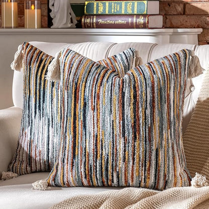 AmHoo Boho Throw Pillow Covers Set of 2 Decorative Bohemian Woven Tufted by AmHootextile