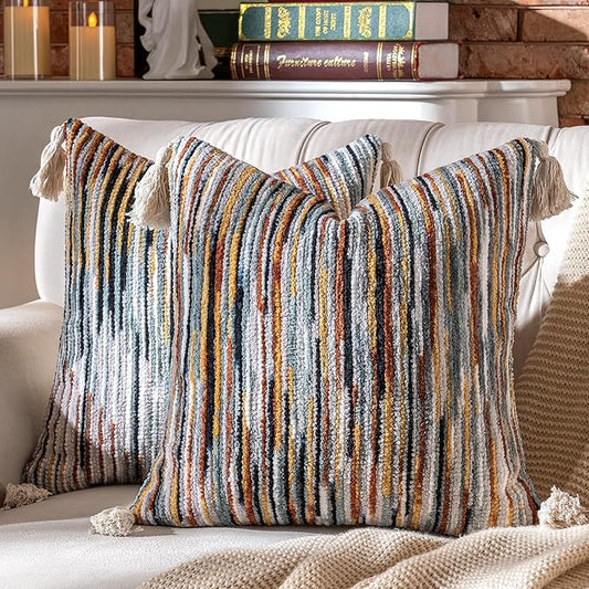 AmHoo Boho Throw Pillow Covers Set of 2 Decorative Bohemian Woven Tufted by AmHootextile
