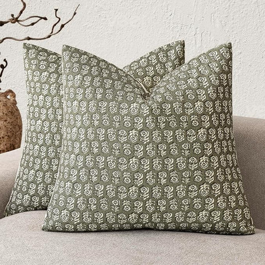 Foindtower Set of 2 Decorative Neutral Floral Print Throw Pillow Covers Vintage by Foindtower