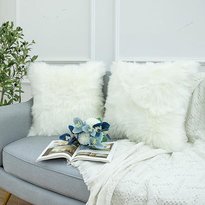LIGICKY Set of 2 Decorative White Fluffy Pillow Covers Shams New Luxury Series by LIGICKY