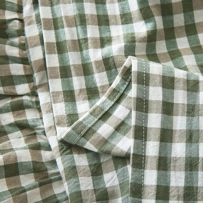 Green Plaid Ruffle King Size Pillow Shams 20"x36", 2 Pack Washed Cotton - Image 5