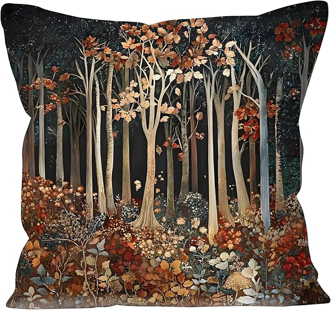 Rustic William Morris Inspired Autumn Forest Decor Pillow Covers 18x18 by Unknown