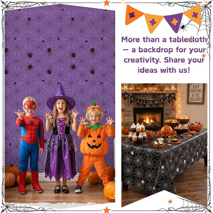 3 Rolls 100FT x 54IN Halloween Spiderweb Plastic Tablecloth with Cutter Box