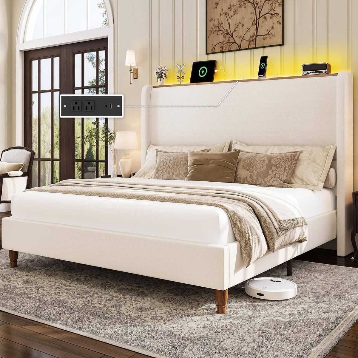 larmace california king size bed frame with led, main product view