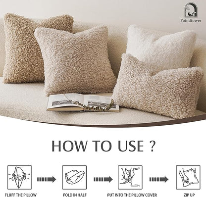 Foindtower Set of 2 Curly Teddy Wool Pillow Covers Decorative Boucle Textured - Image 5