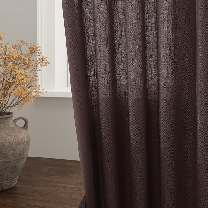 Coffee Linen Blend Drapes 84 Inch Length 2 Panels Set Back Tab Rod Pocket Light - Image 2