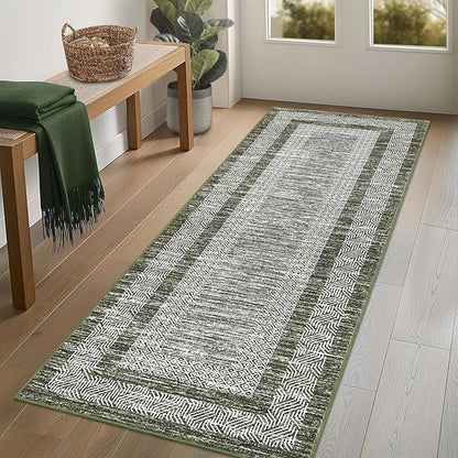 GarveeHome 2x6 Modern Bordered Runner Rug Soft Non Slip Runner Washable Non - Image 7