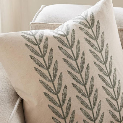100% Cotton Farmhouse Leaves Lumbar Throw Pillow Covers Set of 2, 12x20 Inch - Image 2