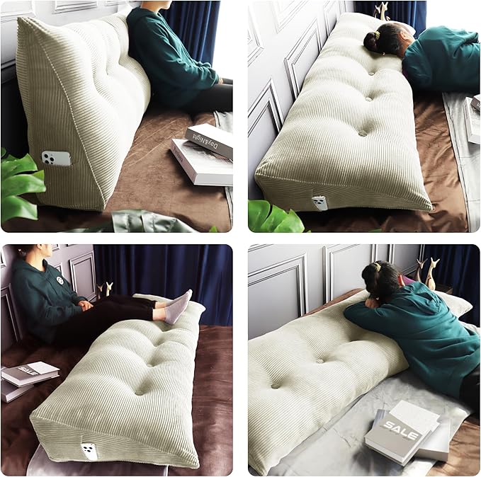 WOWMAX 100% Cotton Corduroy Headboard Pillow – Full Size Back Support Reading - Image 2