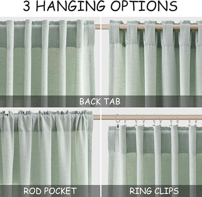 Aqua Green Linen Curtains 90 Inch Long 2 Panels Set - Image 2