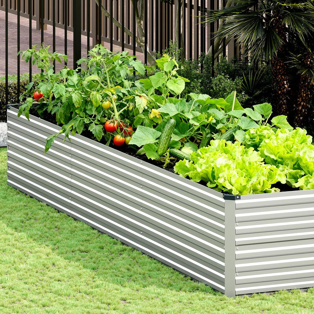 Vengarus 12x2x2ft Galvanized Raised Garden Bed,Metal Raised Beds Kit Silver