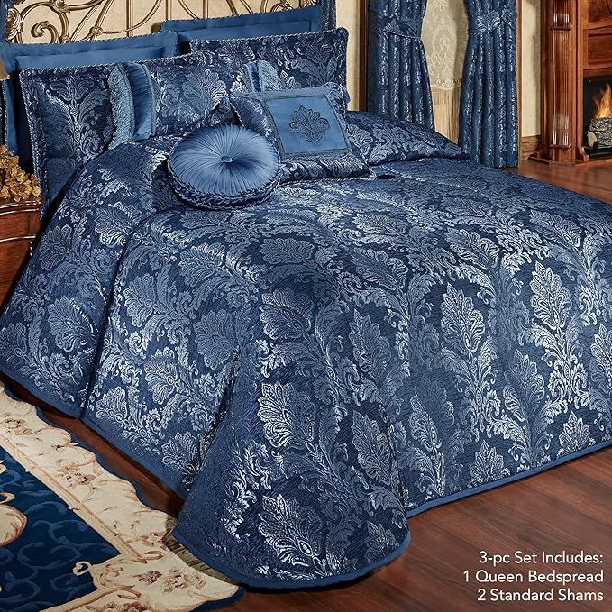 Touch of Class Camelot Luxury Bedding | Calming Navy Blue | Matte Satin Damask - Image 2