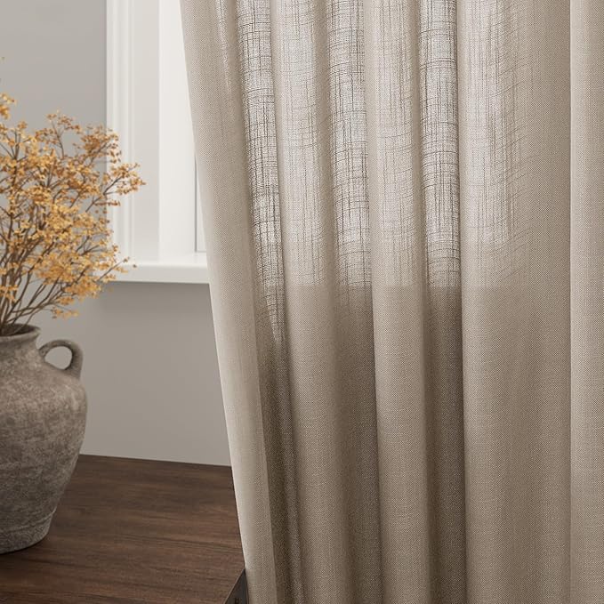 Nanspring Light Taupe Linen Curtains 63 Inches Length 2 Panels Set - Image 2