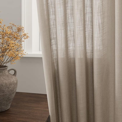 Nanspring Light Taupe Linen Curtains 63 Inches Length 2 Panels Set - Image 2