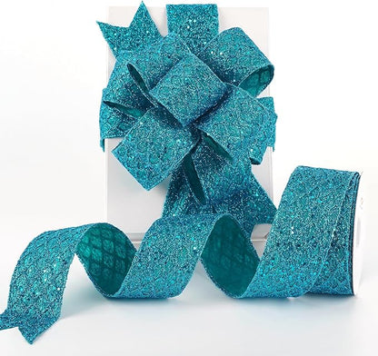 HUIHUANG Turquoise Glitter Wired Ribbon - Image 8