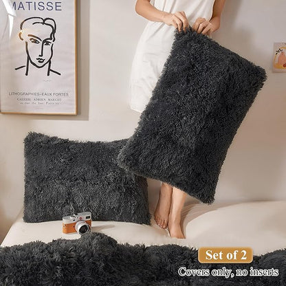 XeGe Faux Fur Throw Pillow Cases, Plush Shaggy Ultra Soft Pillow Covers - Image 2
