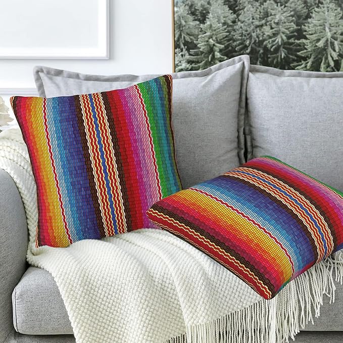 Throw Pillow Covers Blanket Stripes Pillow Covers 18x18 Inch Set of 2 Colorful - Image 5