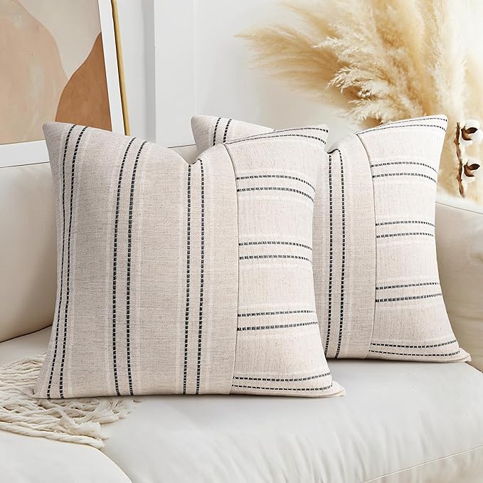 AELS 20x20 Decorative Farmhouse Linen Throw Pillow Covers, Boho Textured Pillow by AELS