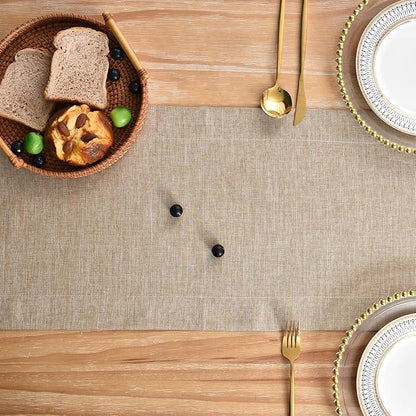 NEWISHER Farmhouse Rustic Table Runner Solid Flaxen Rectangular Table Runners - Image 4