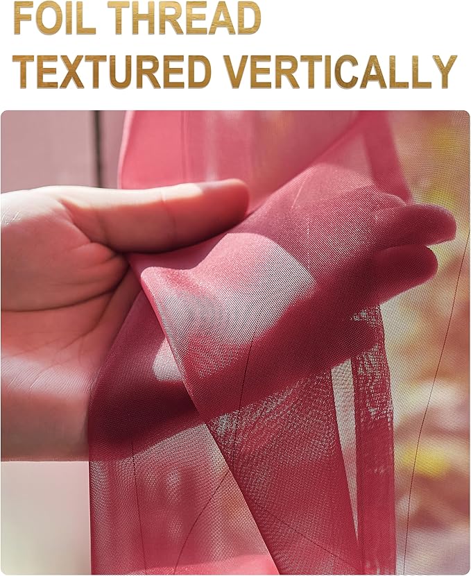 Foil Stripe Burgundy Sheer Curtains 120 inches Length 2 Panels - Image 2