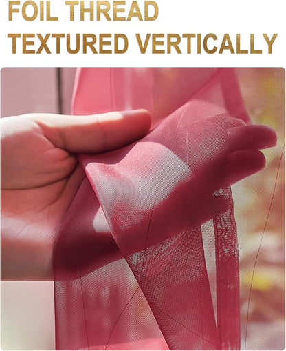 Foil Stripe Burgundy Sheer Curtains 120 inches Length 2 Panels - Image 2