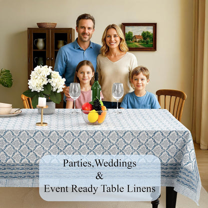 CPC Indigo Regal Tablecloth 100% Cotton 60x60 Inch Indian Block Print Rectangle Table Cover, Table Cloth for Gifting in Weddings, Halloween, Fall, Christmas, Thanksgiving