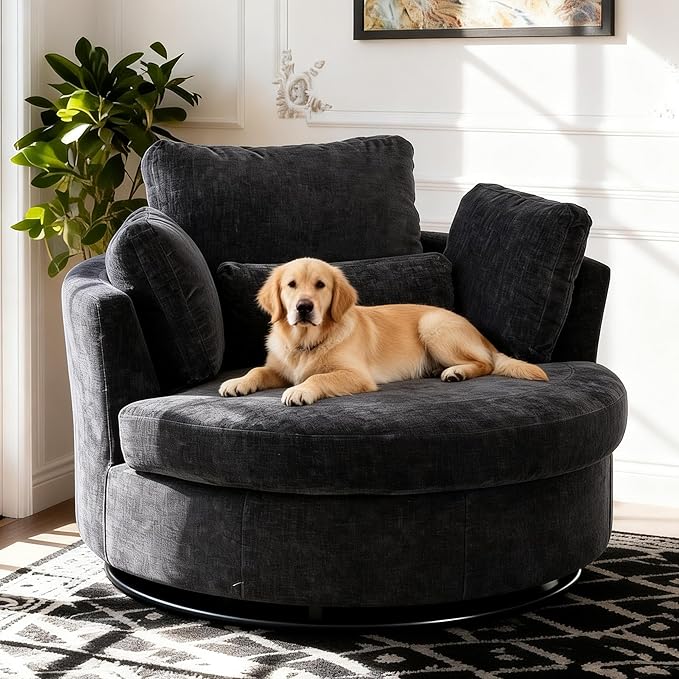 Aoiy & Wifon 42" W Oversized Swivel Accent Chair, Upholstered Round Barrel Chair by AoiyWifon