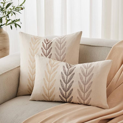 100% Cotton Farmhouse Leaves Lumbar Throw Pillow Covers Set of 2, 12x20 Inch - Image 4