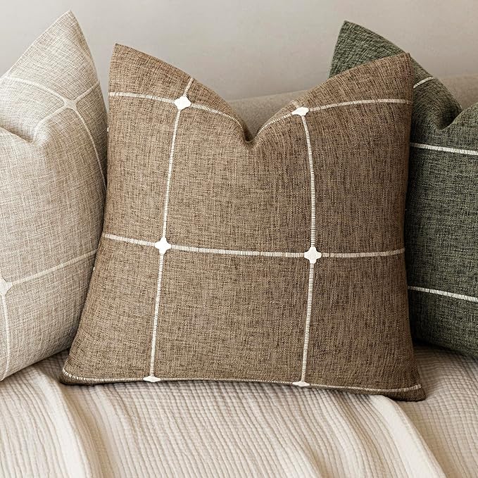 Foindtower Pack of 2 Decorative Faux Linen Jacquard Check Throw Pillow Covers - Image 4