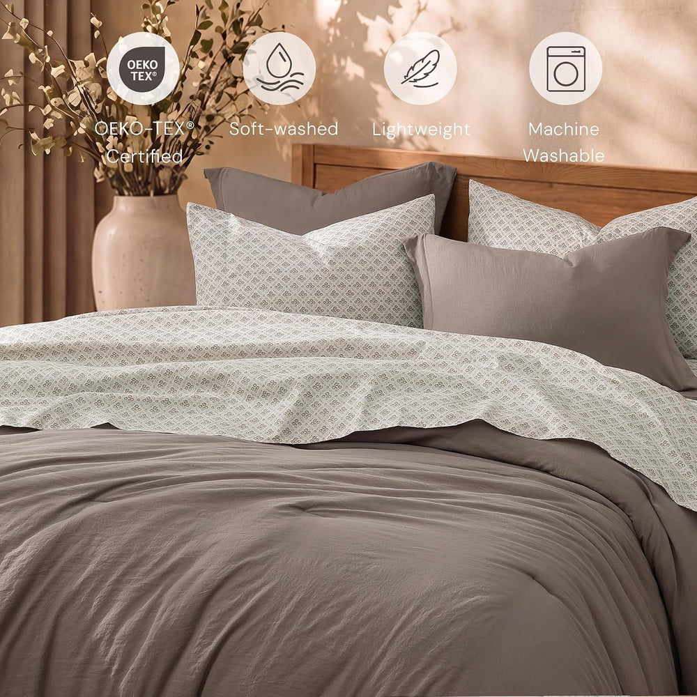 Full Comforter Set with Sheets-7 Pieces Soft Recycled Bed in a Bag Bedding