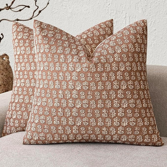 Foindtower Set of 2 Decorative Vintage Floral Print Throw Pillow Covers Neutral by Foindtower