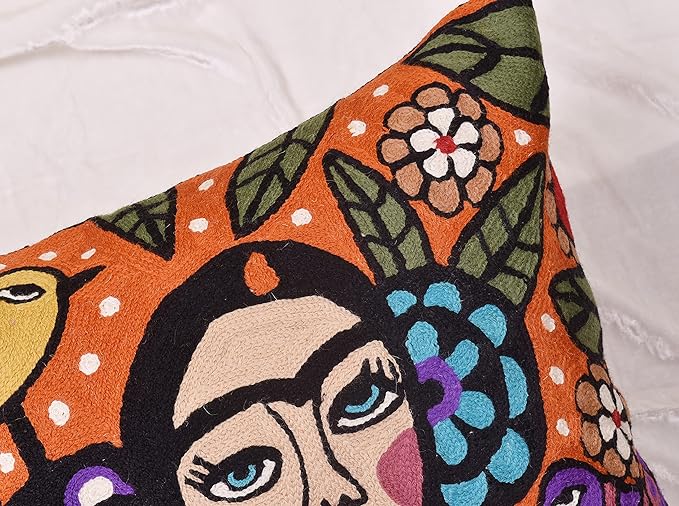 Frida Kahlo Inspired Pillow Cover Orange Mexican Art Pillowcase Eclectic - Image 7